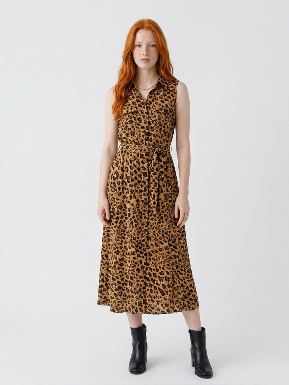 Donna Morgan Leopard Print Midi Dress - Brown/Black